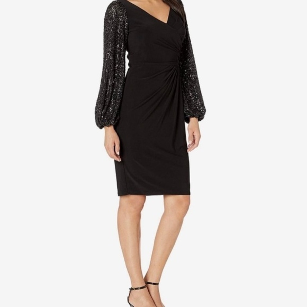PRICE DROP!!! ADRIANNA PAPELL BLACK DRESS SEQUIN SLEEVES SIZE 4